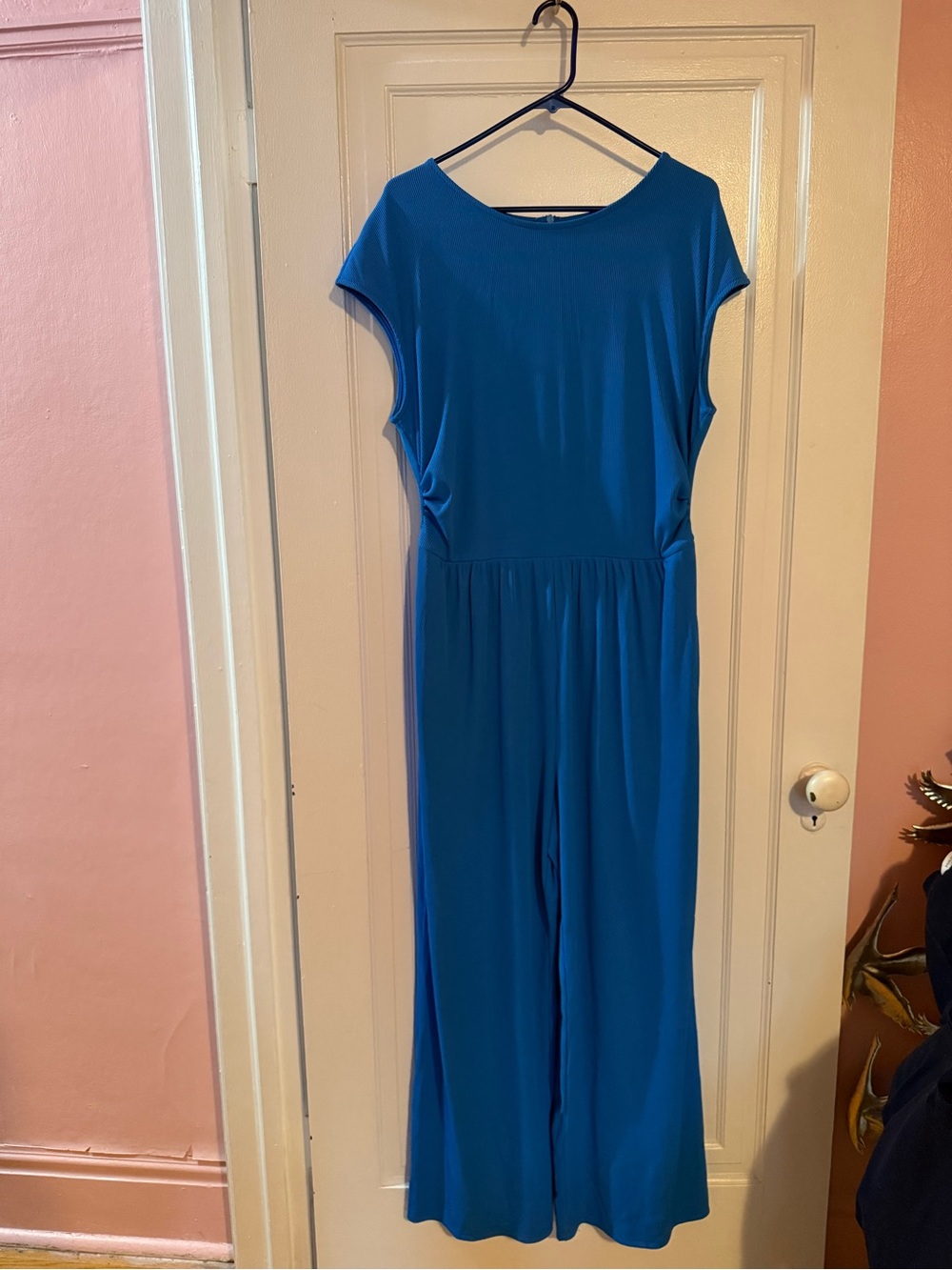 Blue Wide-Leg Jumpsuit with Cap Sleeves